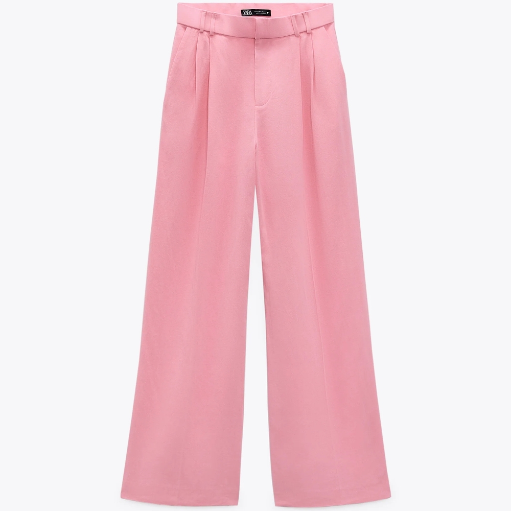 High waisted Zara sz M bubblegum pink linen pants
